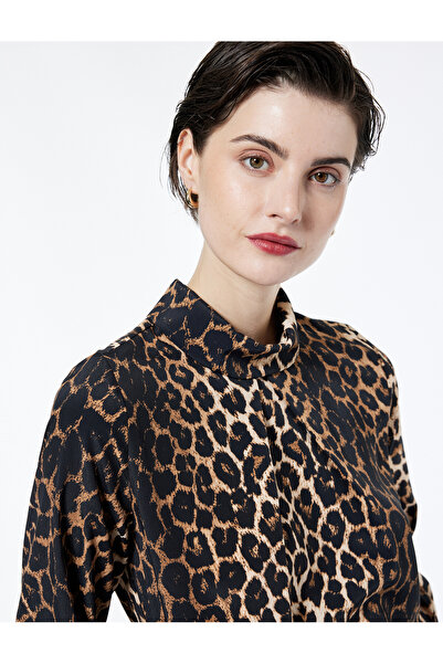 Koton Long Sleeve Mock Neck Leopard Print Blouse