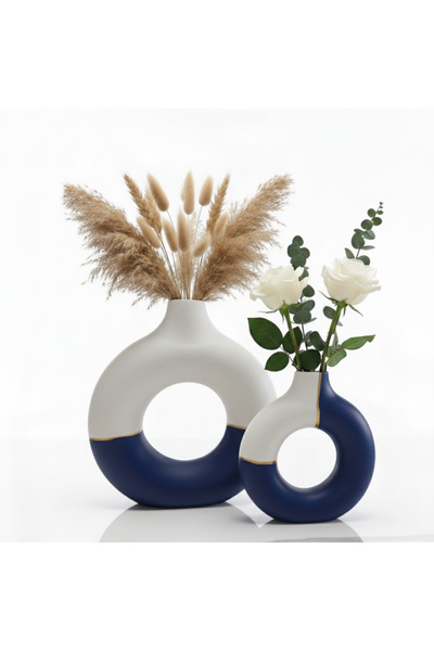 LUNİVAA HOME Dekoratif Soyut Desenli Halka Vazo Seti (2'li) - Bohem Modern Ev,Ofis ve Hediyelik Dekor Ürünü