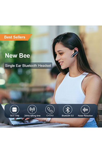 New Bee Business Earphone Wireless Earbuds Single Handsfree Driving HD Call Bluetooth Headset