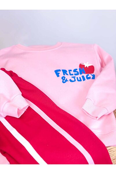 Pinkitokids Fresh & Juicy B Printed Sweatshirt and 3 Thread Bottom Sweatpants Set
