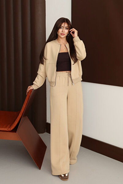 Balenbi Jachetă bomber pentru femei, cu 3 fire din lână, cu rochie Palazzo Set 1143