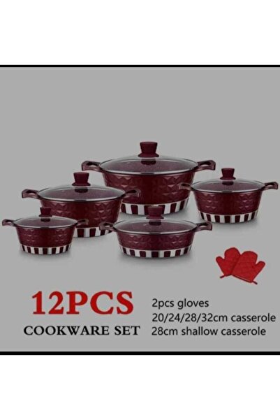 Lotus rose 12-piece non-stick cookware set | Premium cookware with glass lids and heat-resistant, scratch-resistant gloves