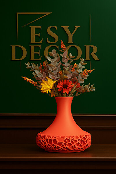 CasEsy Esy Decor “CORAL” 3D Tasarım Dekoratif Vazo – Modern Turuncu | Organik...