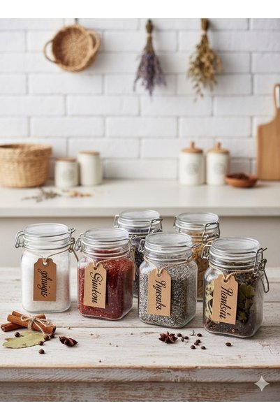 Store 6-Piece Korken Square Jar 300 ml Vacuum Lockable Glass Storage Jar