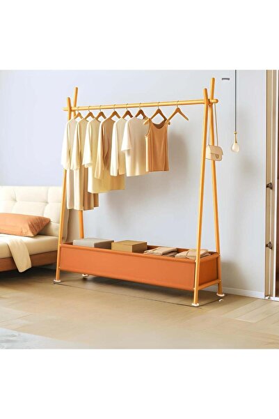 Generic Gold pyramid clothes hanger with leather basket