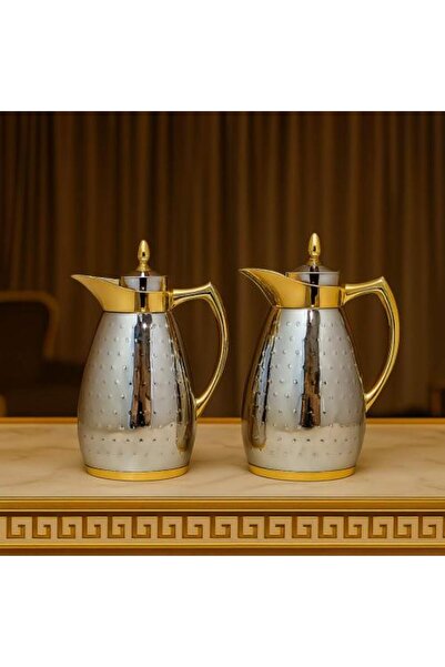 Generic Two-piece tea and coffee thermos set, nickel and gold finish