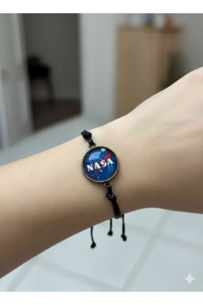 Herşey Nota Adjustable Black String Bracelet with Nasa Logo – Unisex Space-Themed Stylish Design