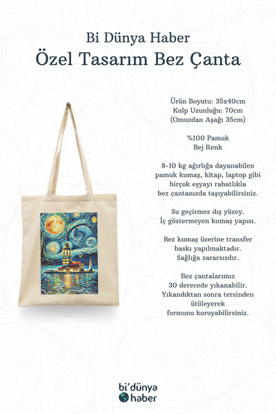Bi Dünya Haber Watching the Maiden's Tower Istanbul Series Tote Bag B Printed Cloth Bag