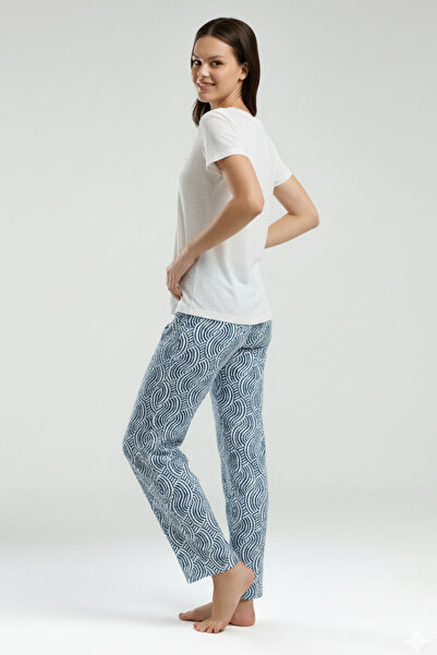 vory Women's Short Sleeve V-Neck Long Straight Leg 2-Piece Home Wear Pajama Set Vr.1.A32.R09.Y01