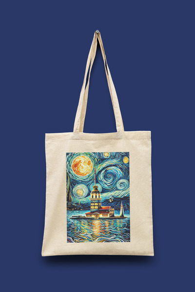 Bi Dünya Haber Watching the Maiden's Tower Istanbul Series Tote Bag B Printed Cloth Bag