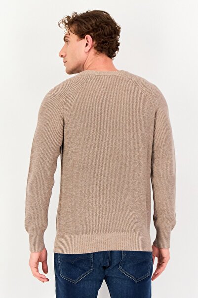 CELIO Men Crew Neck Knitted Sweater, Taupe