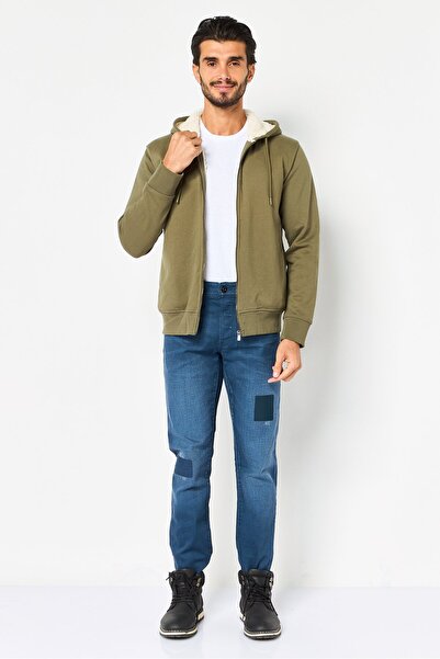 CELIO Men Solid Long Sleeve Hooded Sweatshirts, Olive