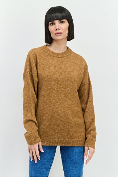 Asos Design Women Crew Neck Knitted Sweater, Brown