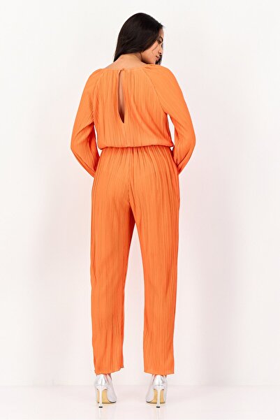 PROMOD Women Textured Long Sleeve Jumpsuit, Orange