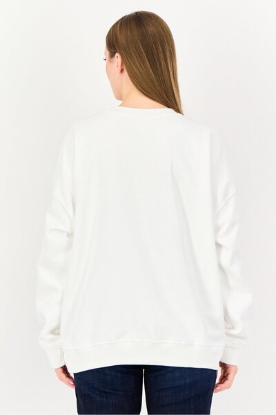 X-Girl Women Ribbed Neck Brand Logo Long Sleeve Sweatshirt, White