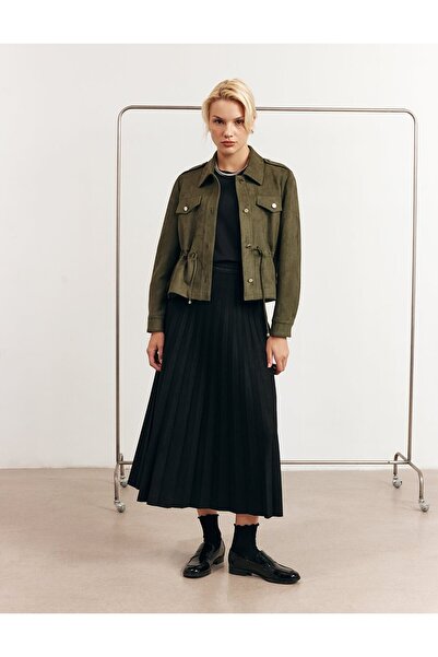 KYR Pleated Suede Skirt Black