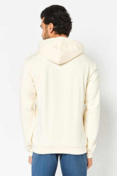 CELIO Men Embroidered Long Sleeve Hoodie, Ivory