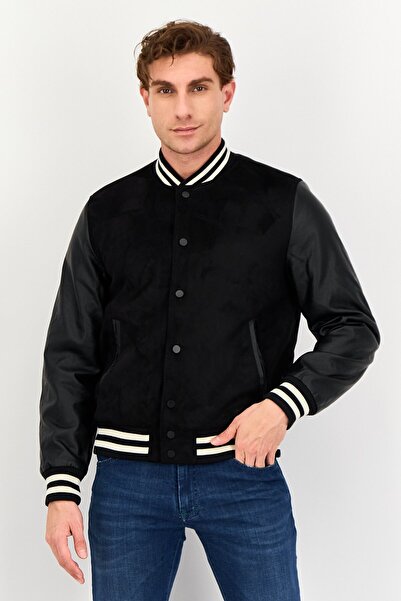 CELIO Men Plain Bomber Jacket, Black