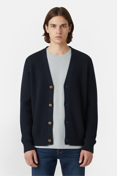 Threadbare Men V-Neck Knitted Cardigans, Navy Blue