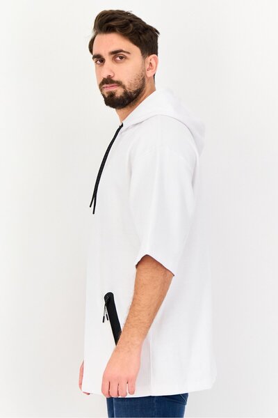 CELIO Men Solid Long Sleeve Hooded Sweatshirts, White