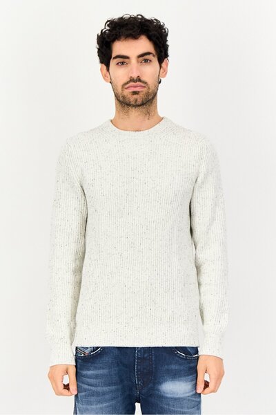 CELIO Men Crew Neck Heather Long Sleeve Sweatshirt, White Pearl