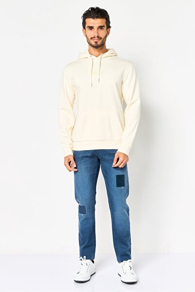CELIO Men Embroidered Long Sleeve Hoodie, Ivory