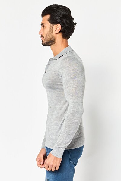 CELIO Men Regular Fit Heather Long Sleeve Polo Shirt, Grey