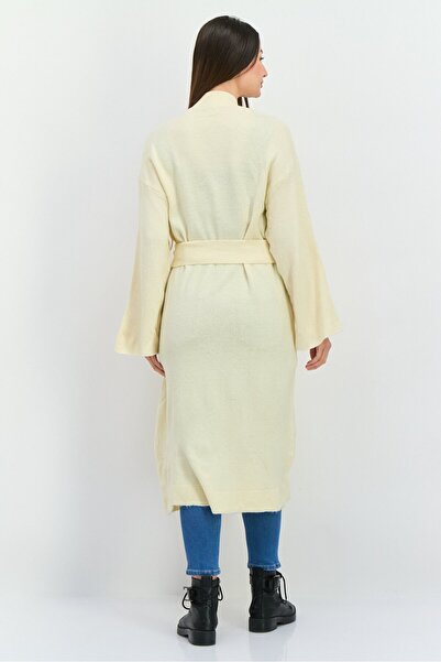 Threadbare Women Split Neck Plain Long Cardigans, Beige