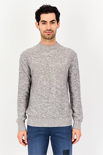 CELIO Men Crew Neck Heather Sweater, Grey