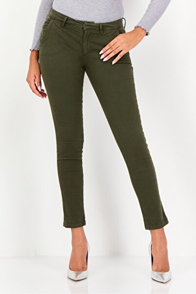 Reiko Women Regular Fit Solid Chino Pants, Olive