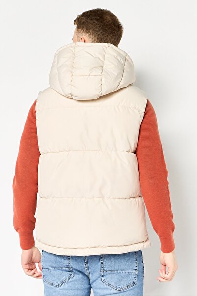 CELIO Men Quilted Hooded Puffer Jacket, Beige