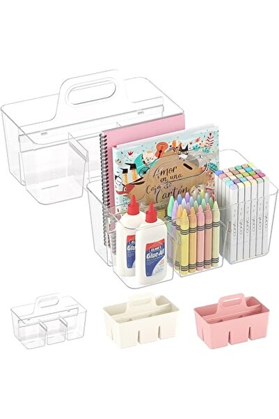 Yelajoy منظم بلاستيكي مقسم مكون من قطعتين مع مقبض، منظم تخزين محمول للوازم الفنية