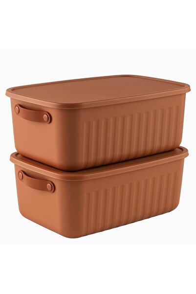 Hype Store Set of 2 Lid Storage Boxes 10 Liters – Orange-Portable with Handle...