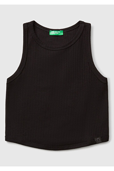 United Colors of Benetton Girl's Black Corded Crop Tank Top
