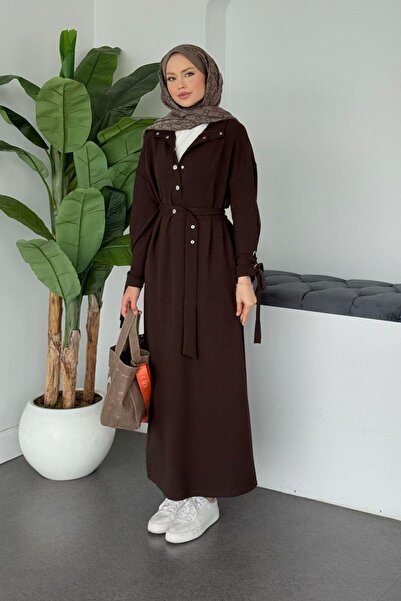 Hazamoda فستان أيريس مرصع باللون البني