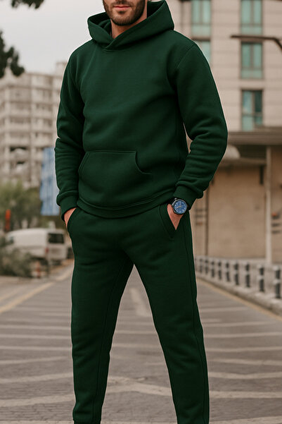 ruNadeS Men's Cotton Oversize Elastic Leg Kangaroo Pocket Tracksuit Set - Casual