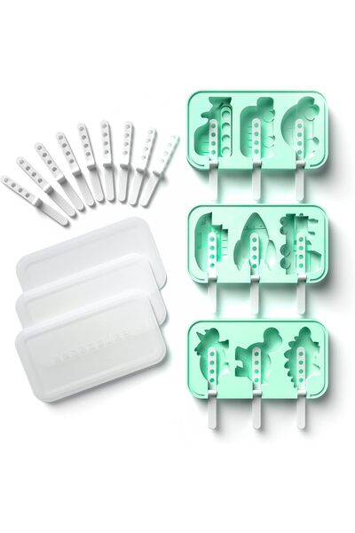 Arabest 3Pcs Popsicle Molds Set, Food Grade Ice Molds with Reusable Plastic Sticks (Green)