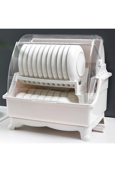 Yelajoy رف أطباق مزدوج التصريف، مع غطاء، مادة صديقة للبيئة، تجويف تصريف، 46*34.5 سم