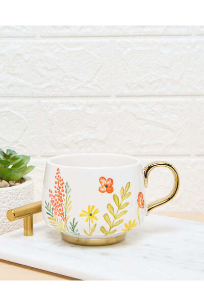 REDTAG White Floral Mug With Gold Handle