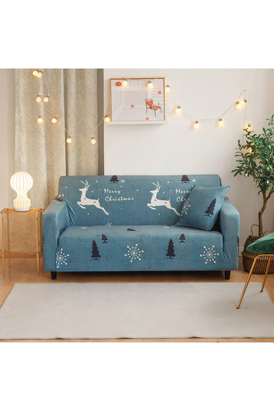 Yelajoy 3-seater sofa cover,elk forest pattern,stretch fabric,fully covered,machine washable,190-230 cm,blue