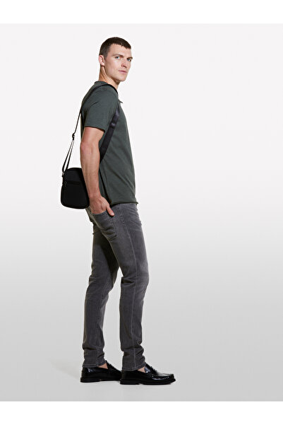 Sisley Men's Gray Cotton Blend Washed Skinny Fit Denim Pants