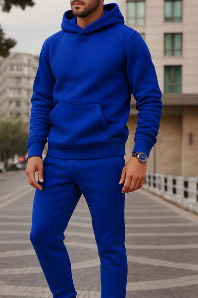 ruNadeS Men's Cotton Oversize Elastic Leg Kangaroo Pocket Tracksuit Set - Casual