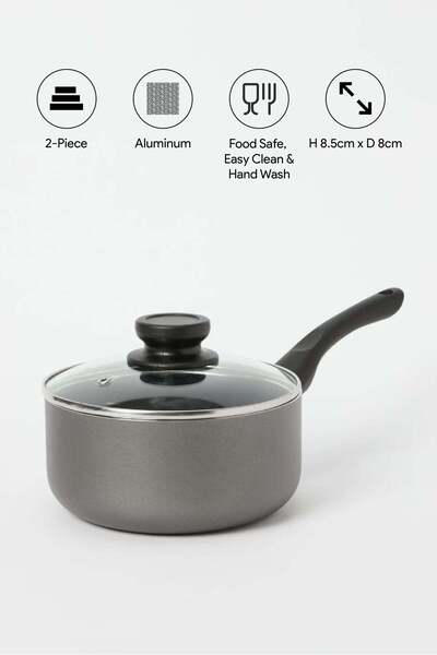 REDTAG Black Aluminum Non Stick Saucepan With Glass Lid (18Cm)