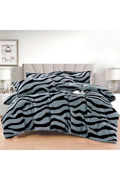 Lenjeria Familiei Tale Cocolino 4 Piece Double Bed Linen with Fitted Sheet – Light Gray with Black Stripes