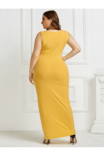 FridayIn Casual Square collar Solid color Splicing Strapless sleeve Plus Size Dresses