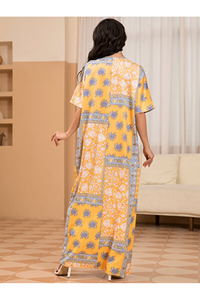 FridayIn Sweet V-neck Printing Tassel Regular sleeve Long Dresses