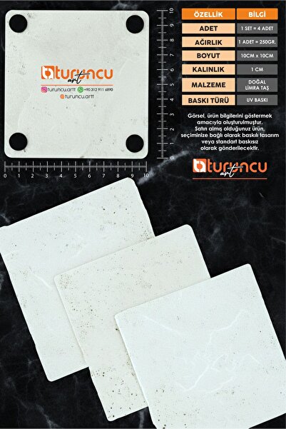 Turuncu Sticker Mandala Art Series Natural Stone Coaster Set, Home and Office Use 10X10Cm