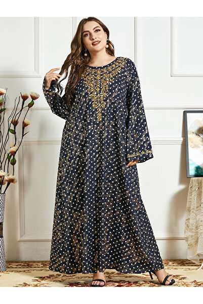 FridayIn Female Charming banquet style Round neck Dots Loose Plus size dress