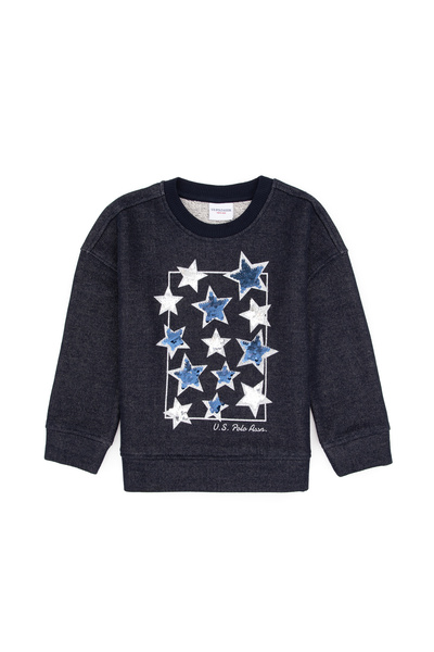 U.S. Polo Assn. سويت شيرت بياقة دائرية باللون الأزرق الداكن للفتيات 50314294-...