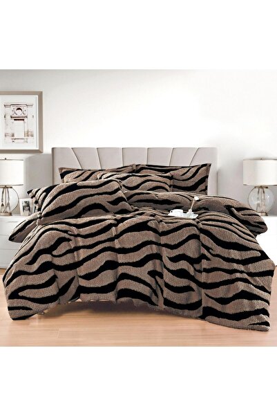 Lenjeria Familiei Tale Cocolino 4 Piece Double Bed Linen with Fitted Sheet – Brown with Black Stripes